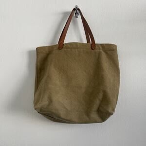 Madewell The Canvas Transport Tote Olive Green Brown Leather Utility School